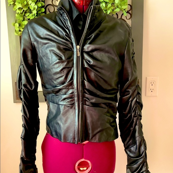 NWOT OBAKKI Ruched leather jacket! - Picture 1 of 8